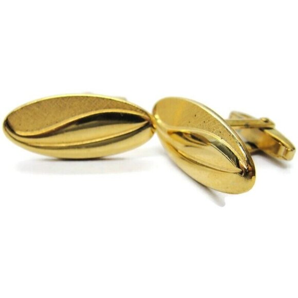 Foster Oval Wave Smooth & Rough Design Cufflinks Tux Shirt Dress Suit Vintage - Picture 1 of 10